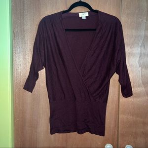 Loft Plum Purple Wrap Sweater Top with Dolman Sleeves Small